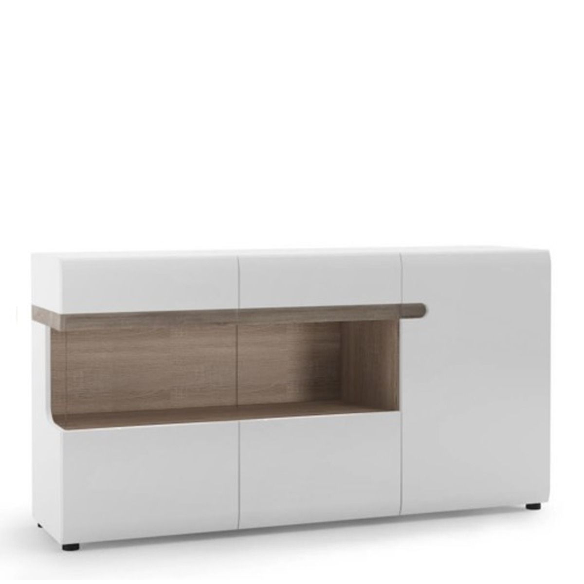 Stanley 3 Door Glazed Sideboard - White with Truffle Oak Trim - Rosalind Collection