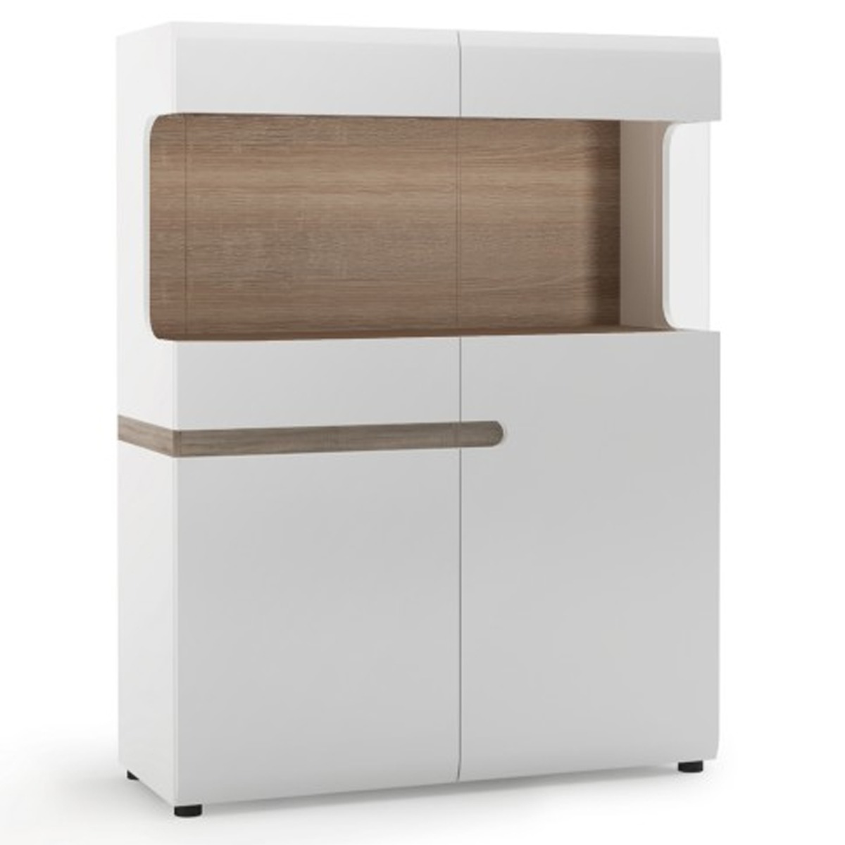 Stanley 2 Door Low Display Cabinet 109 cm Wide - White with Truffle Oak - Rosalind Collection