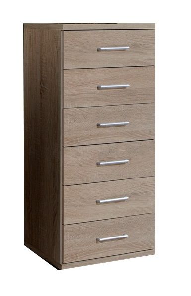 FARO Oak Finish Chest of Drawers - Tallboy, Medium-sized, 6 Drawers - Wimex Distribution