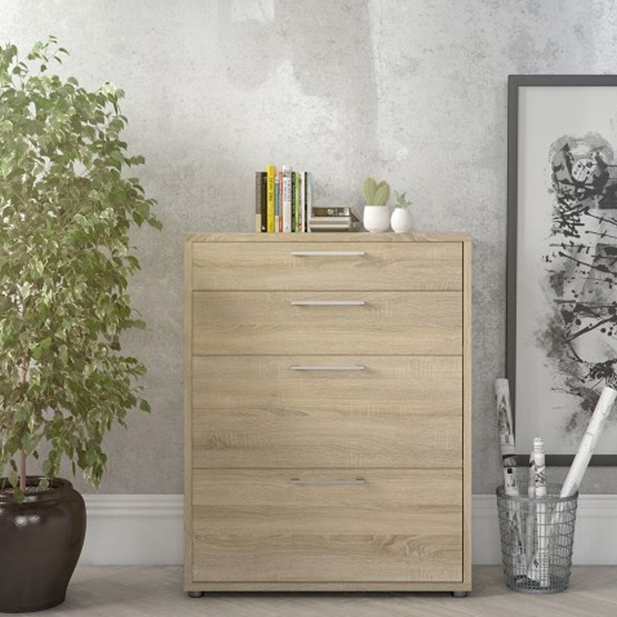 Milton Office File Drawers Storage With 4 Drawers - Oak - Rosalind Collection