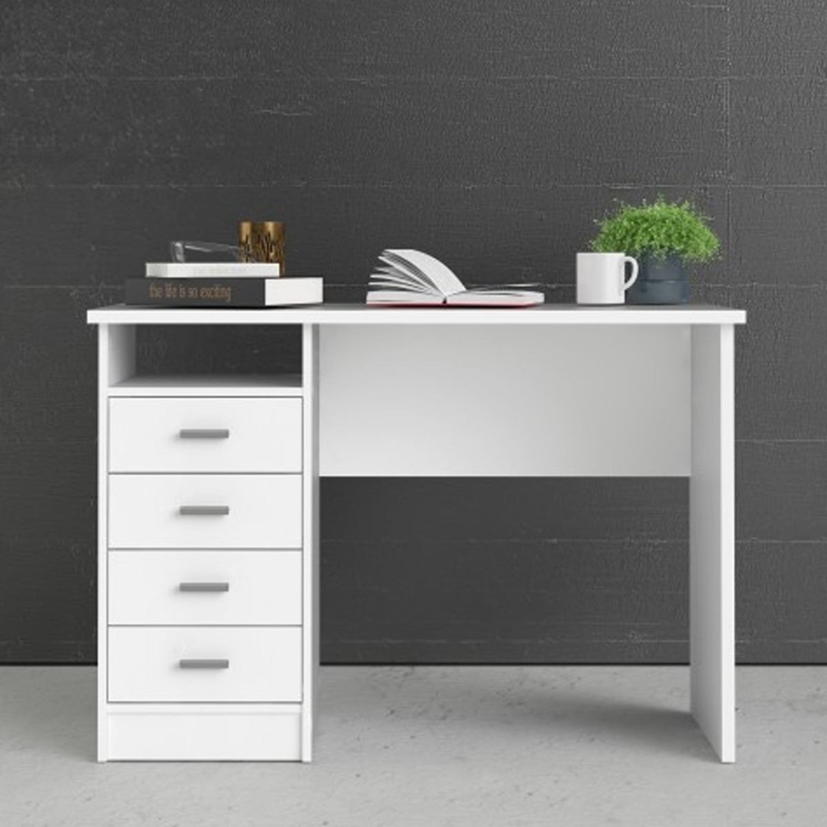 Milton 4 Drawers Computer Desk - White - Rosalind Collection