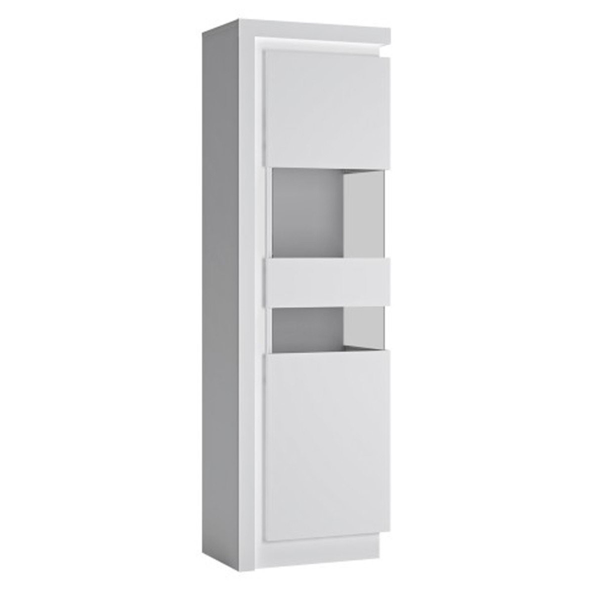Newry High Gloss Right Hand Tall Narrow Display Cabinet With LED Lights - White - Rosalind Collection