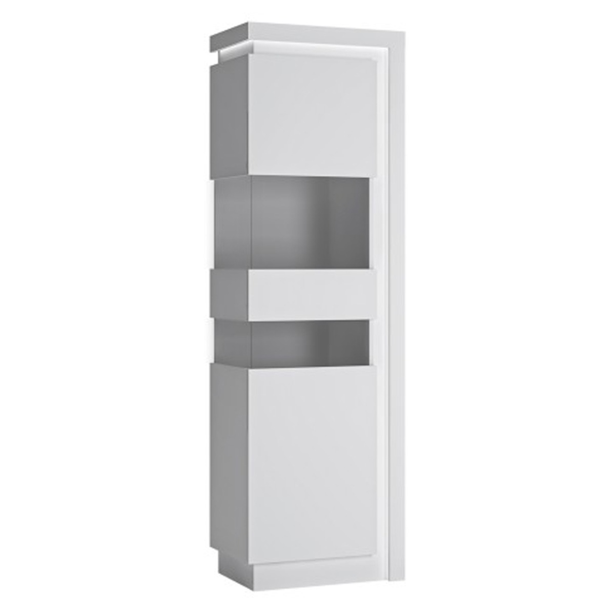 Newry High Gloss Left Hand Tall Narrow Display Cabinet With LED Lights - White - Rosalind Collection