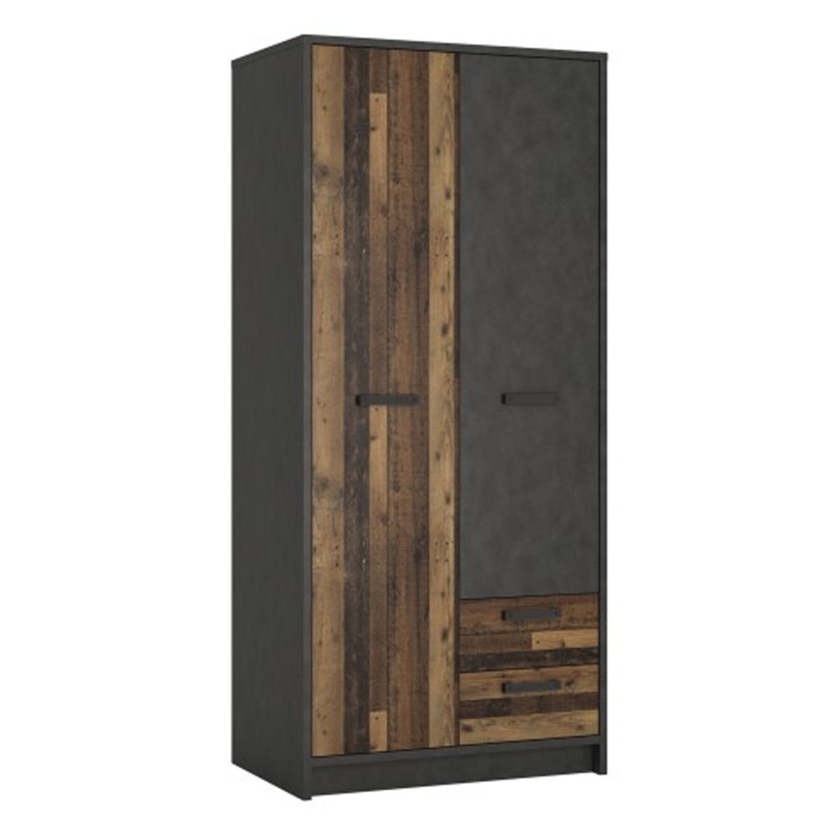 Kids Wardrobe - ROMANIA 2 Door 2 Drawer Children Wardrobe Walnut and Grey 87cm - Rosalind Collection