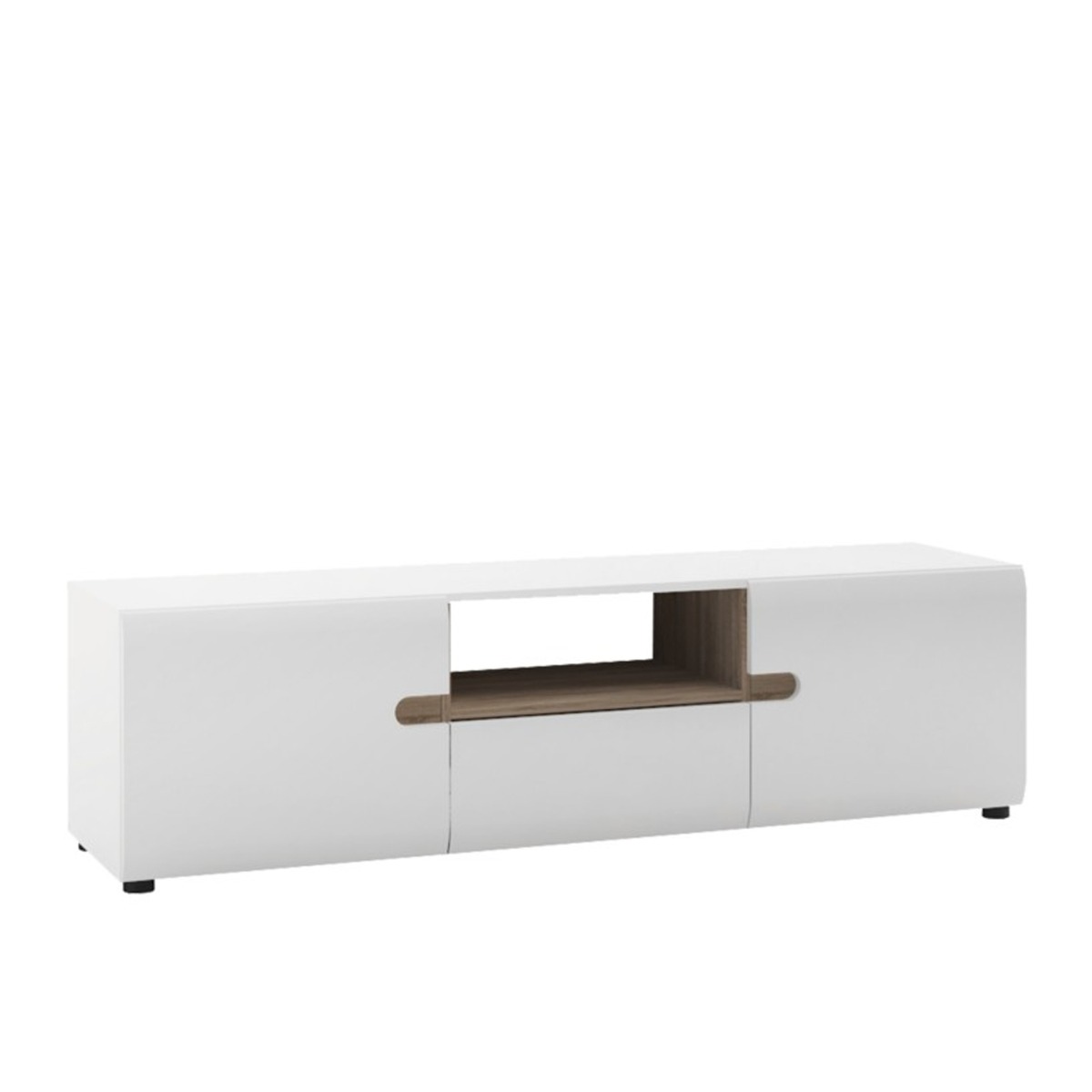 Estonia Elegant Design Wide TV Unit with Open Shelf - White with Oak Trim - Rosalind Collection