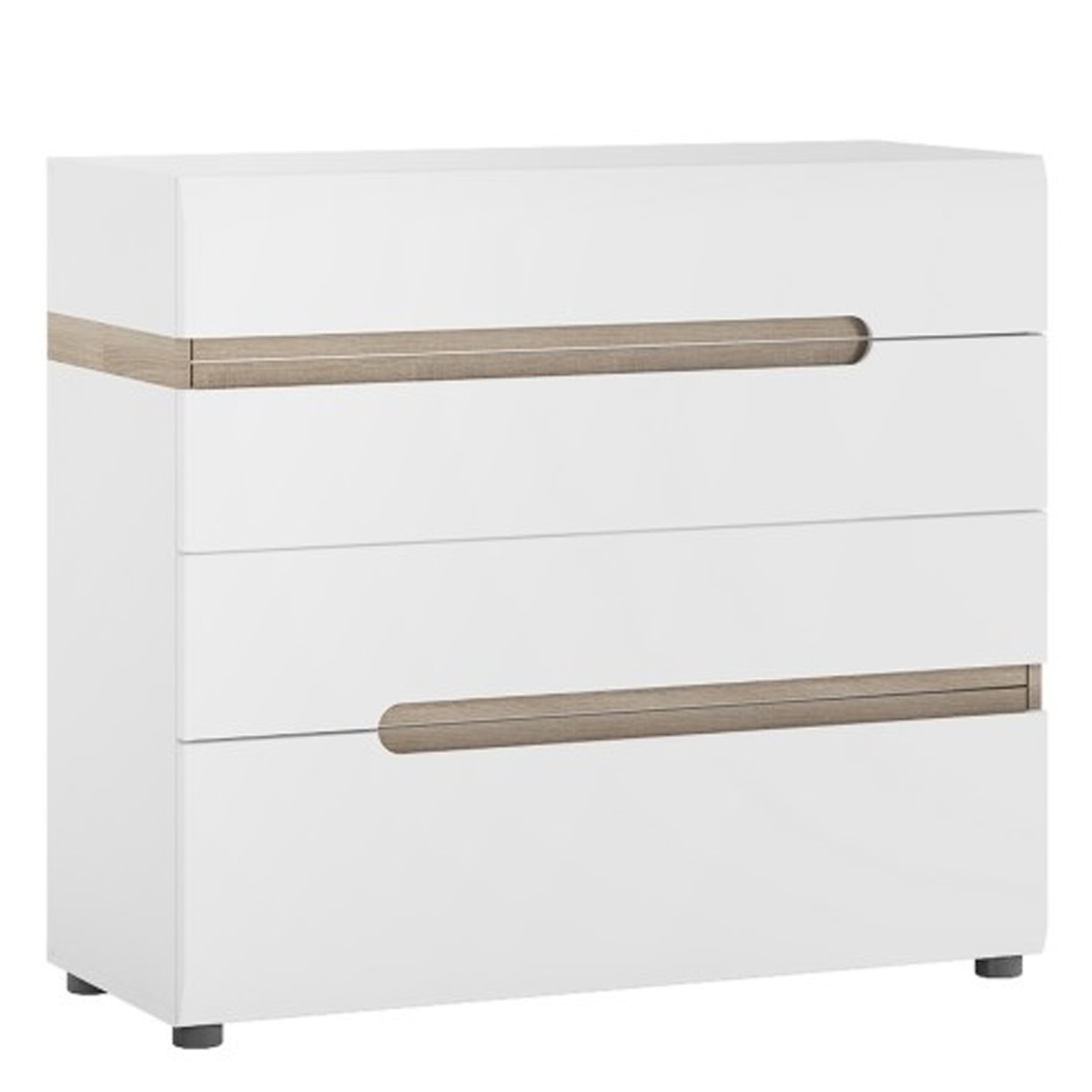 CEDRIC White Chest of Drawers - Large-sized, 4 Drawers - Rosalind Collection