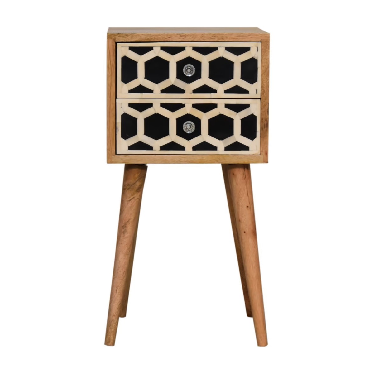 Bedside Table - NORDIC 2 Drawer Nightstand Oak and Bone Inlay 30cm - Beasley & Sons
