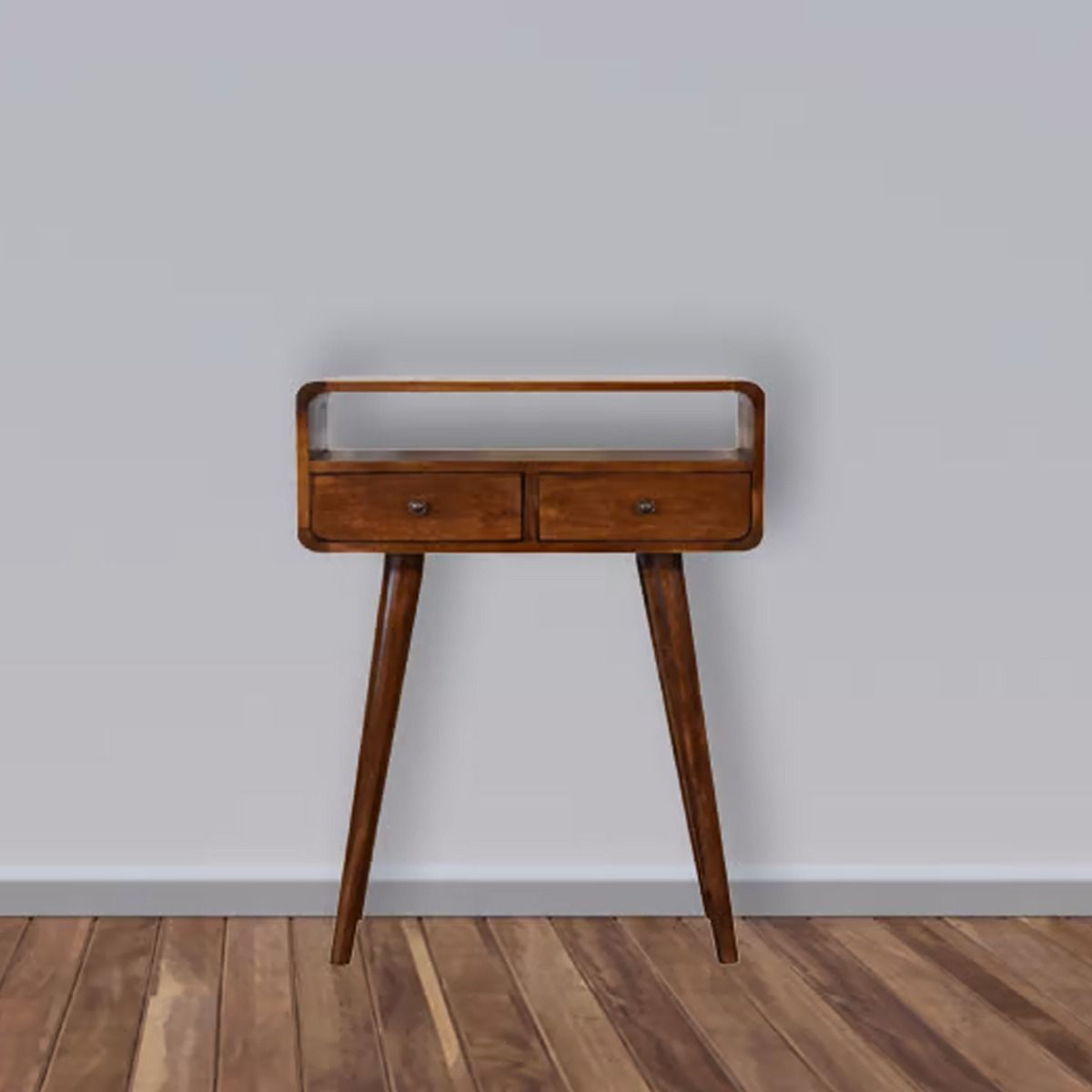 Nordic Style Legs 2 Drawers Curved Console Table - Chestnut - Beasley & Sons