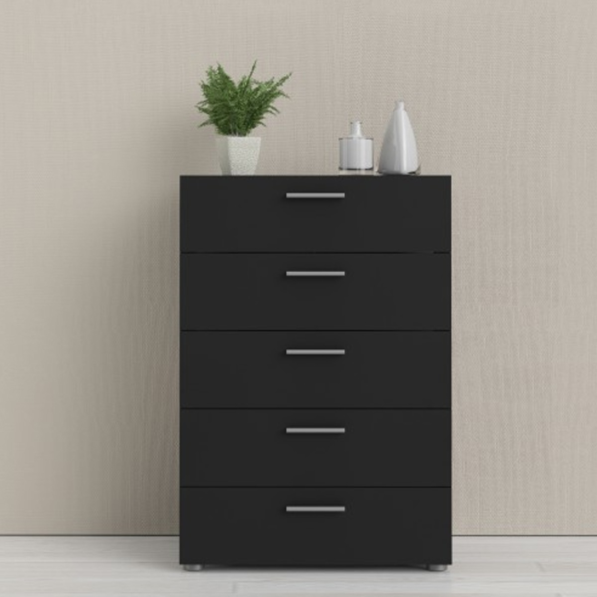 PEMBROKE Black Chest of Drawers - Tallboy, Medium-sized, 5 Drawers - Rosalind Collection