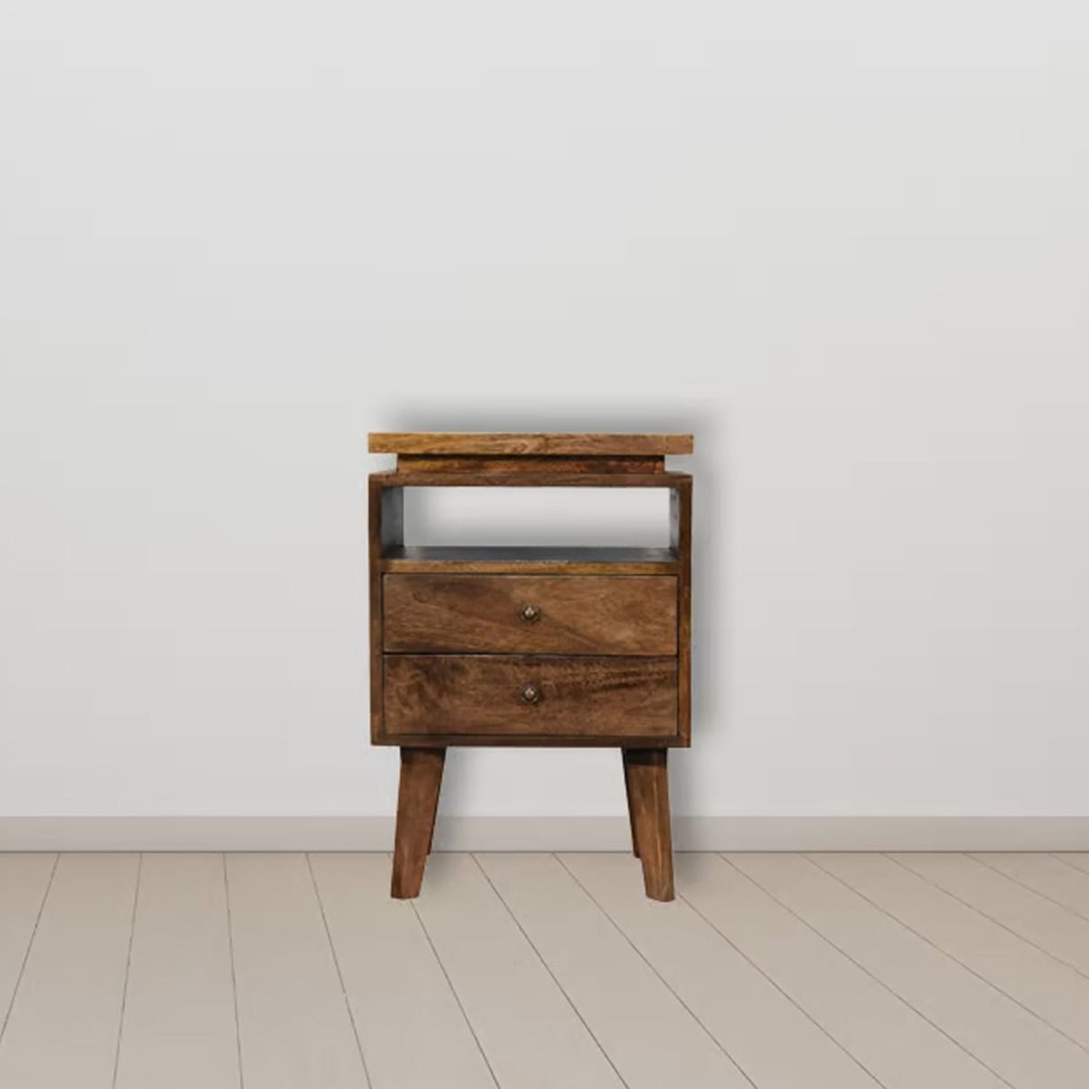 Bedside Table - YOSHI 2 Drawer Nightstand Oak and Classic Grey 40cm - Beasley & Sons