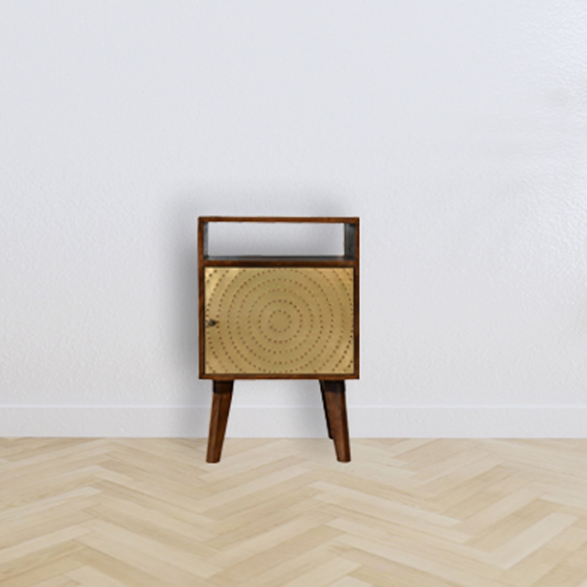 Bedside Table - STROUD Nightstand Chestnut with Brass 40cm - Beasley & Sons