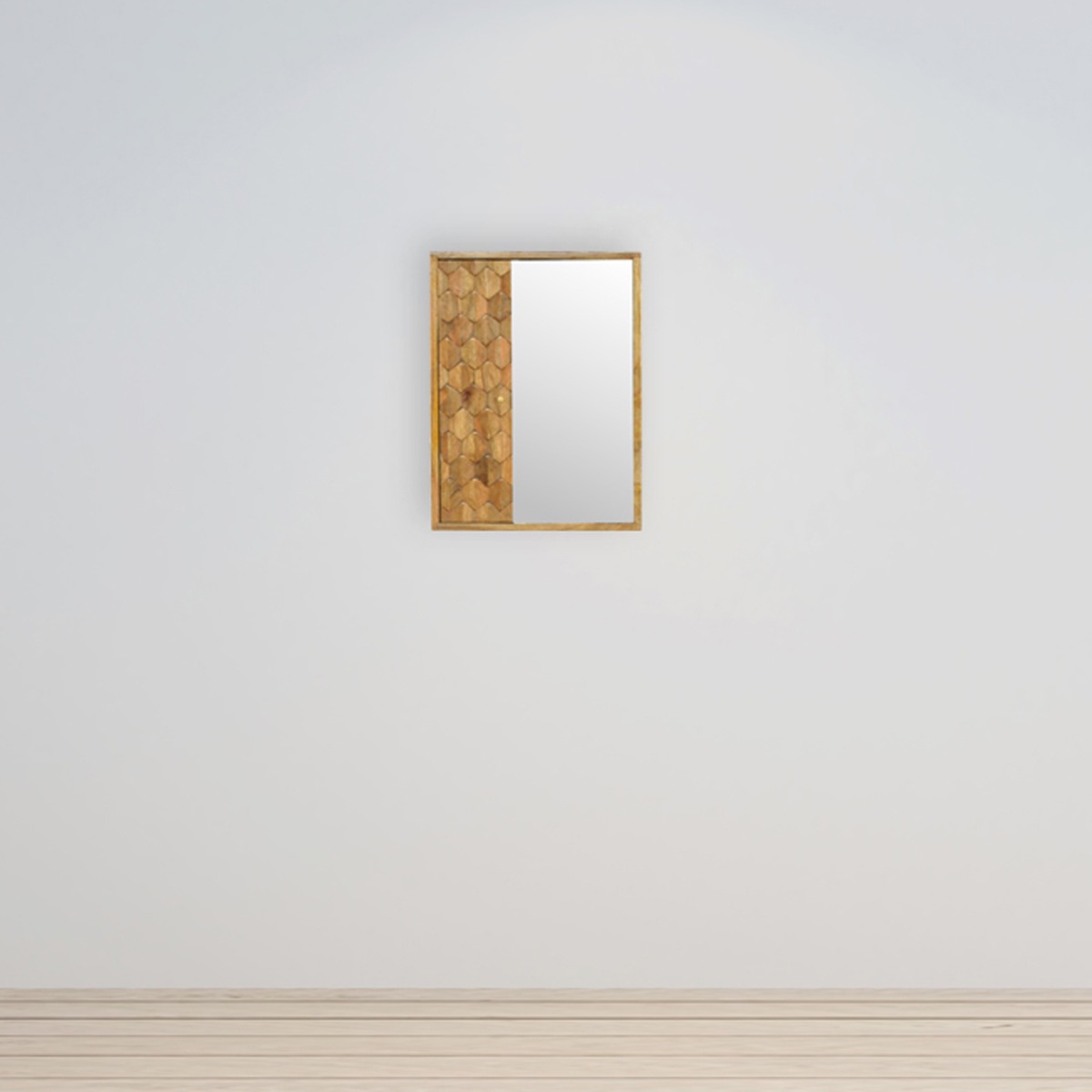 Wall Mounted Pineapple Carved Sliding Mirror Cabinet - Oak - Beasley & Sons