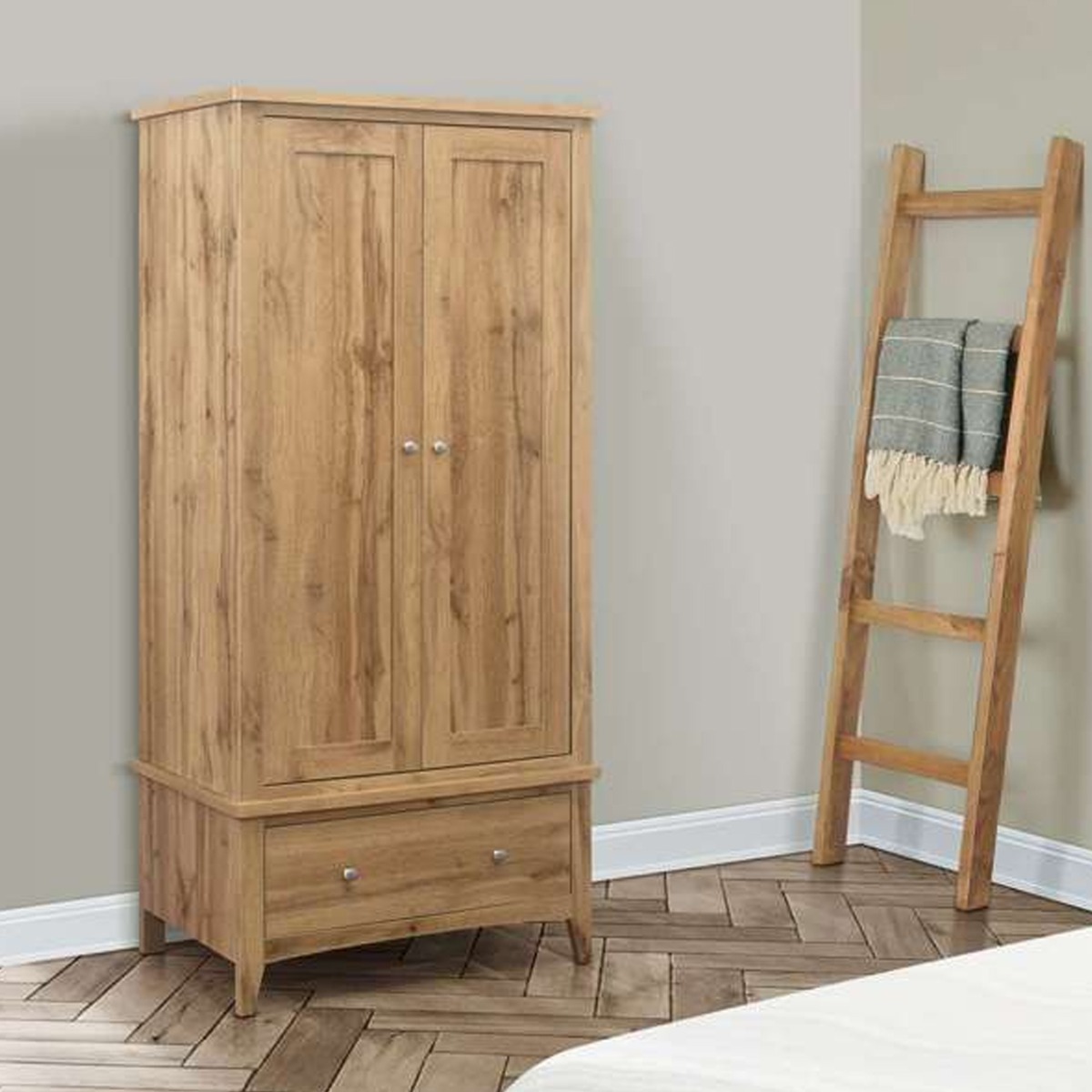 Wardrobe - HASTINGS 2 Door 1 Drawer Wardrobe Oak 86cm - Birlea Essentials
