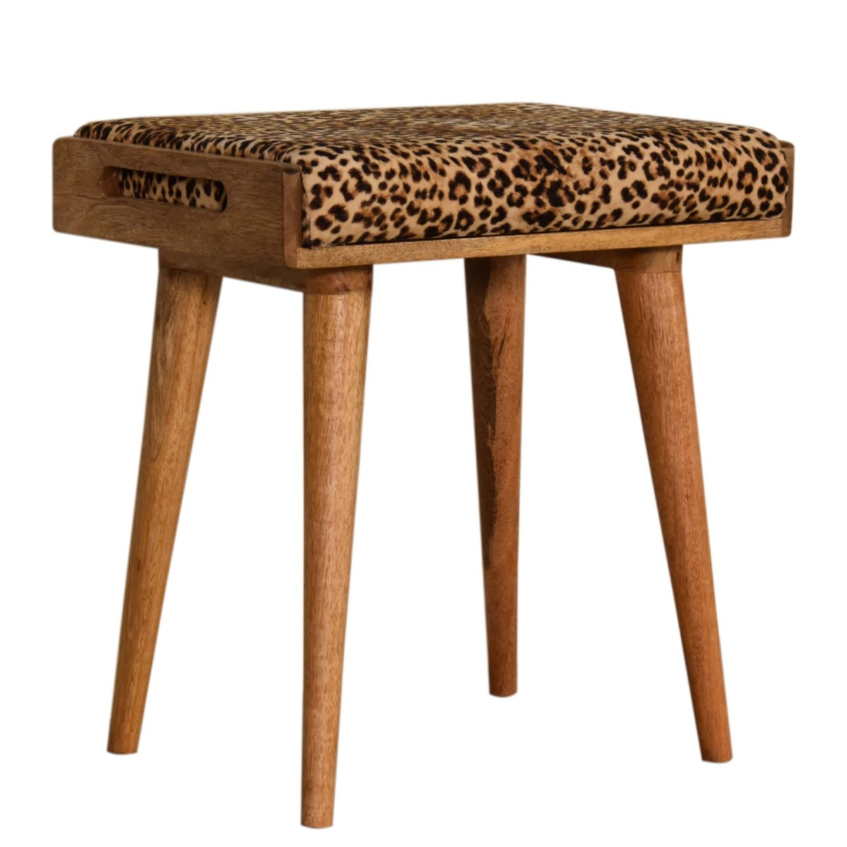Leopard Velvet Tray Style Footstool - Oak - Beasley & Sons