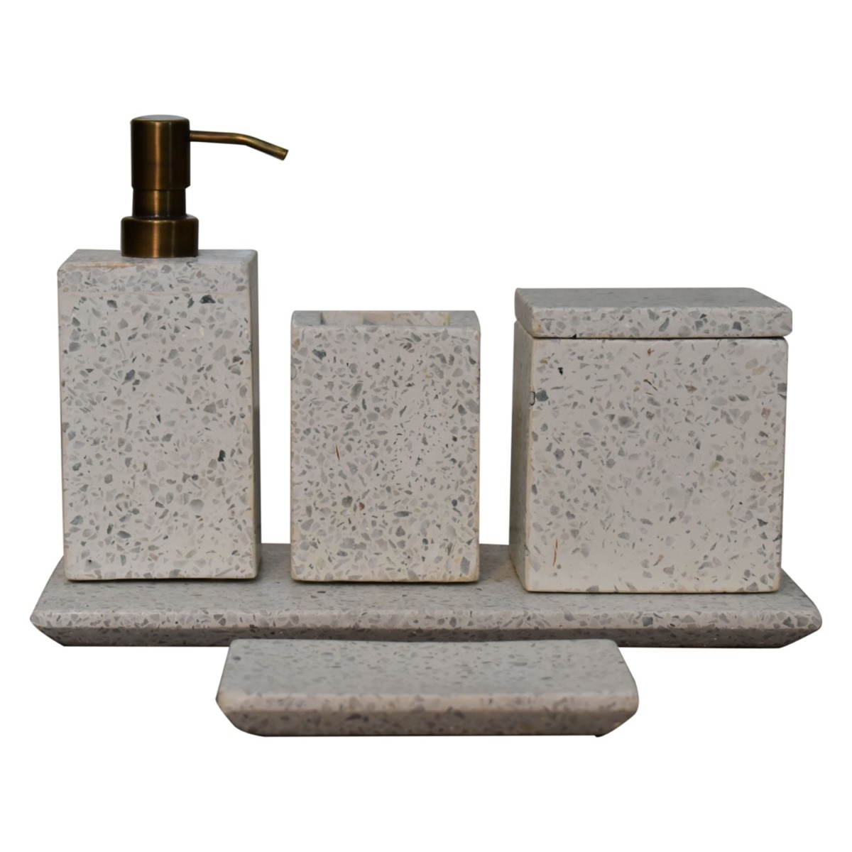 5Pc Square Polished White Marble Bathroom Accessories - Beasley & Sons
