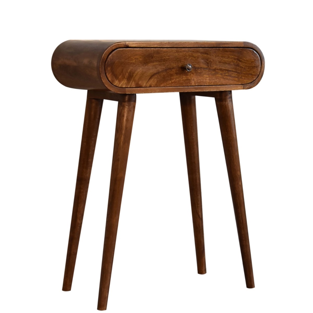 Solid Wooden Rounded Mini Console Table with Drawer - Chestnut - Beasley & Sons