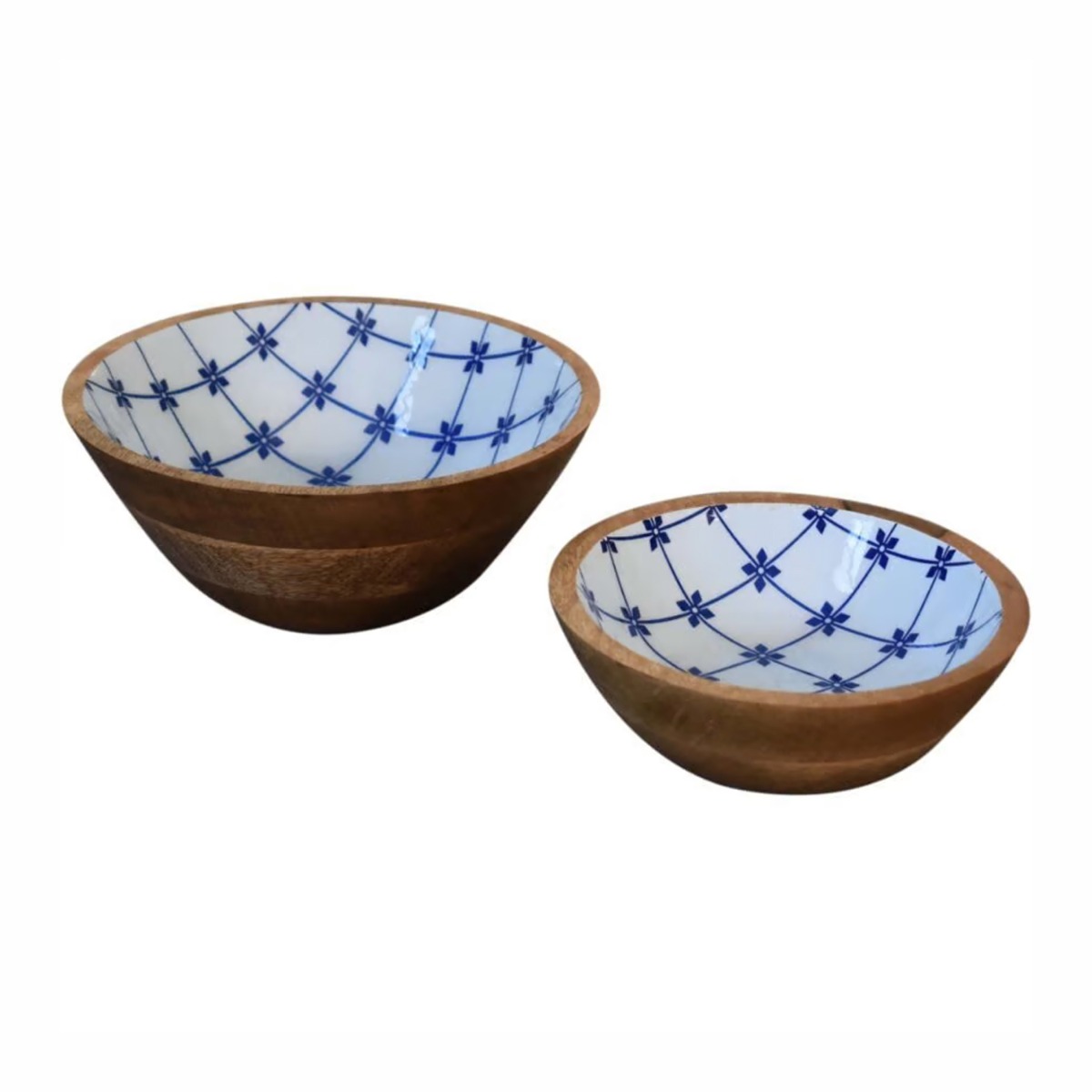Mango Wood Blue and White Bowl Set of 2 - Beasley & Sons