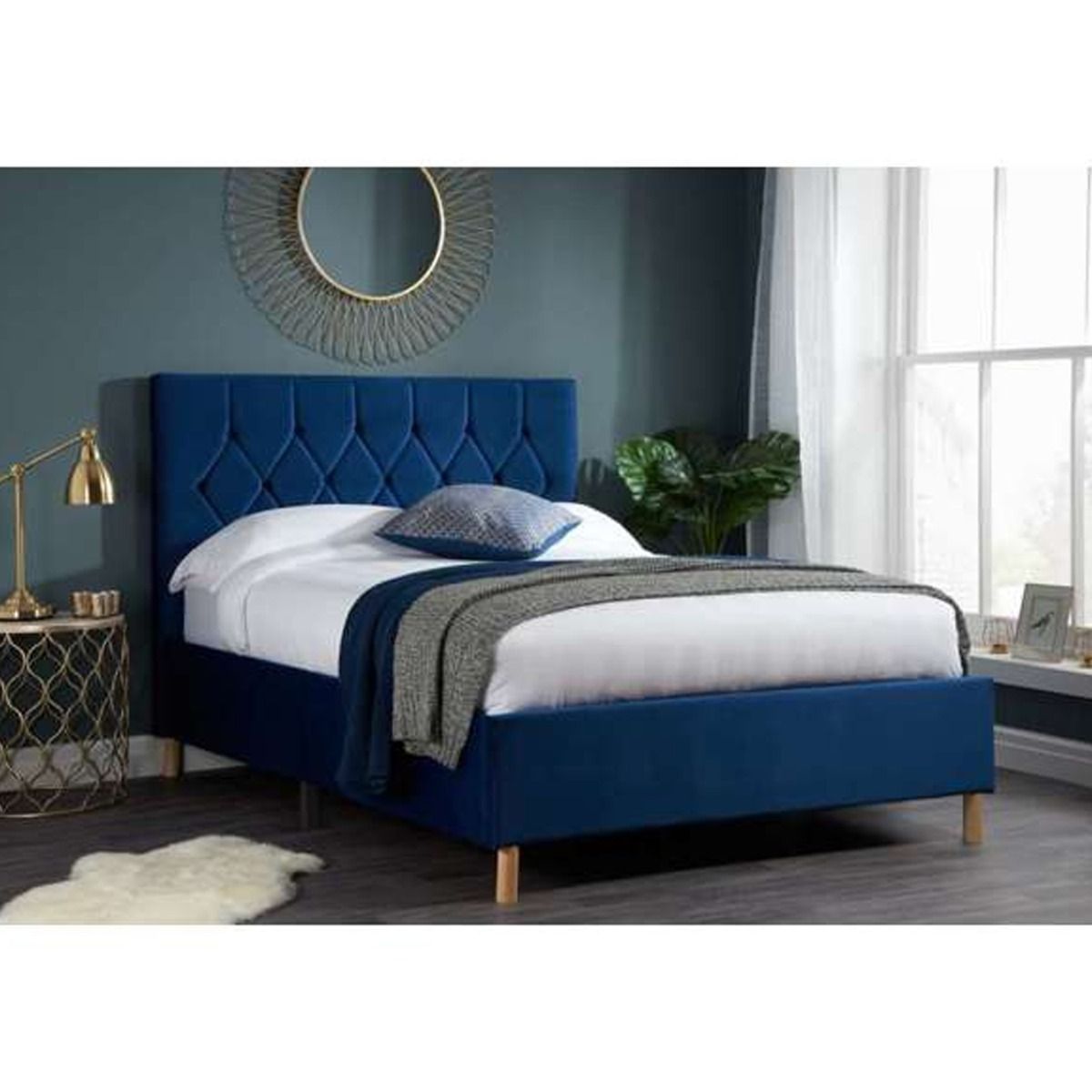 Loxley Modern Upholstered Blue Fabric Bed - Kingsize 5ft - Birlea Essentials