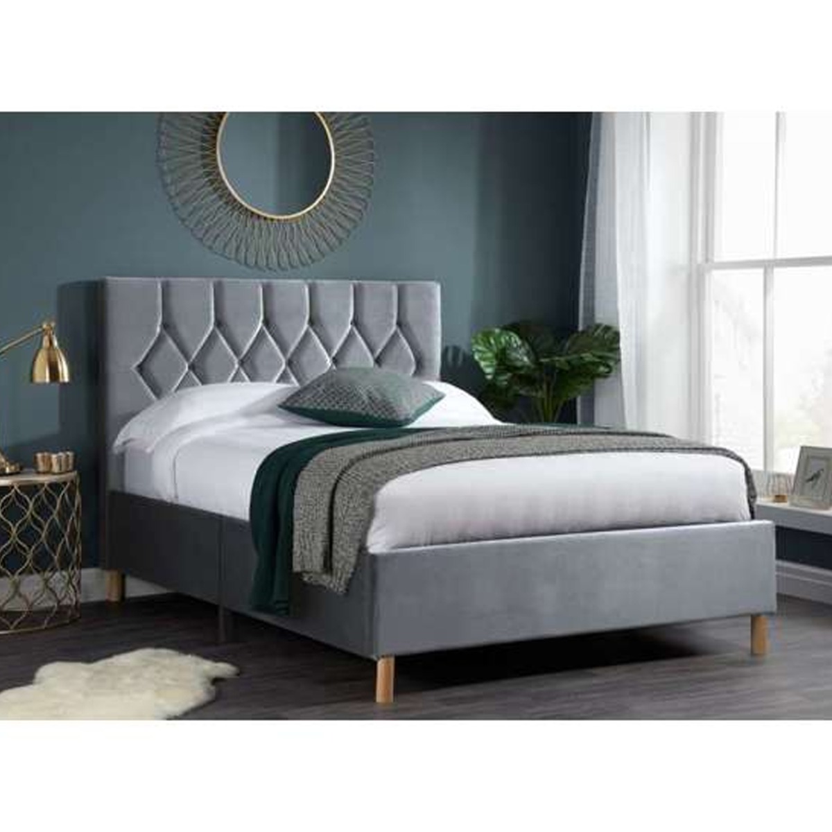 Loxley Modern Upholstered Grey Fabric Bed - Kingsize 5ft - Birlea Essentials