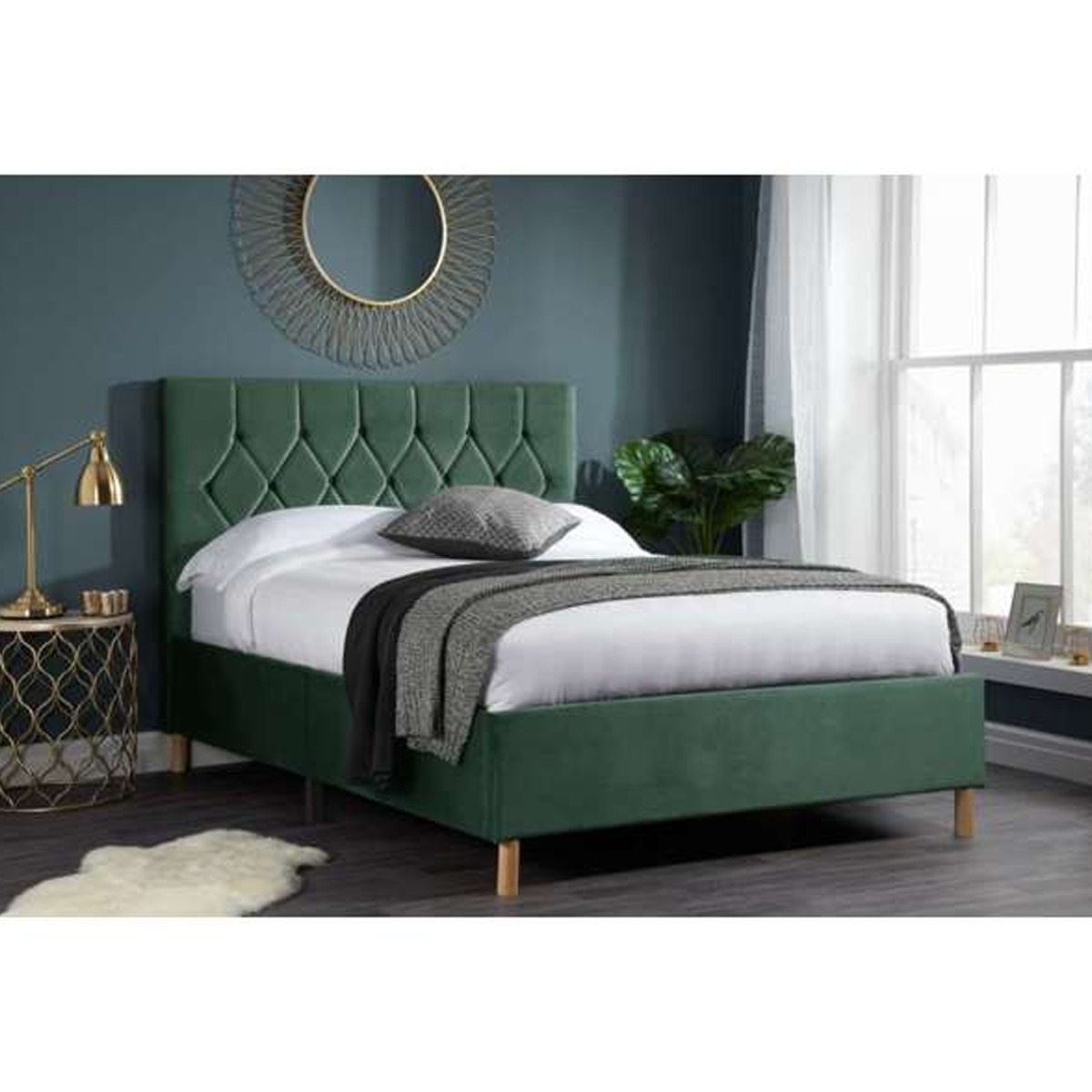 Loxley Modern Upholstered Green Fabric Bed - Kingsize 5ft - Birlea Essentials