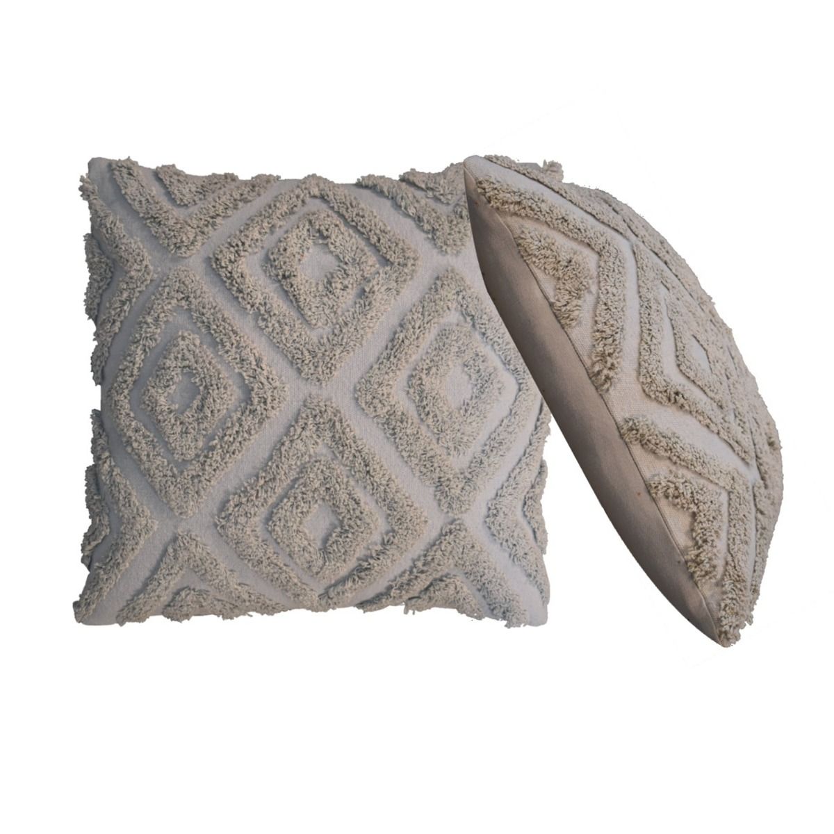 2Pc Mini Diamond Tassle Cushion - Grey - Beasley & Sons