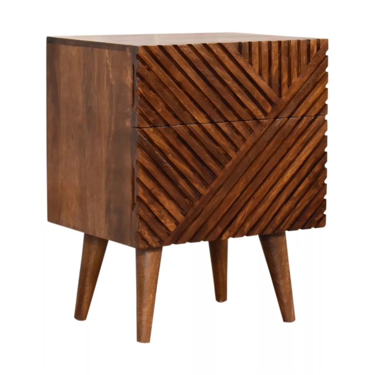 Bedside Table - LEWA 2 Drawer Nightstand Chestnut Finish 45cm - Beasley & Sons