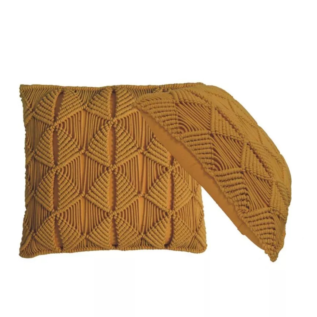2Pc Woven Design Cotton Blended Cushion - Mustard - Beasley & Sons