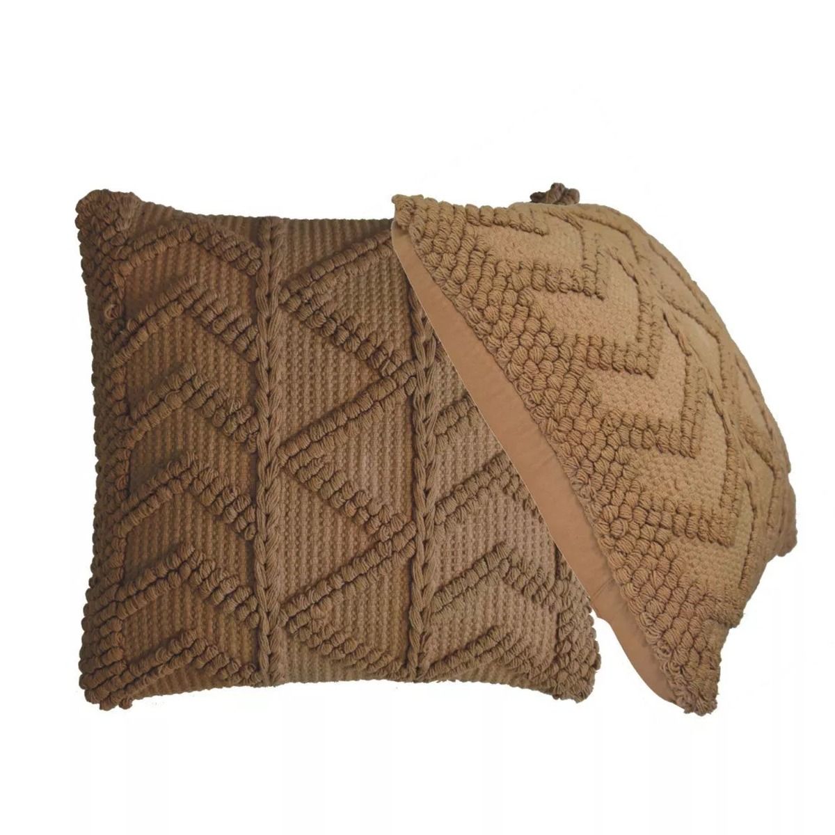 2Pc Zig Zag Design Cotton Blended Cushion - Coffee - Beasley & Sons
