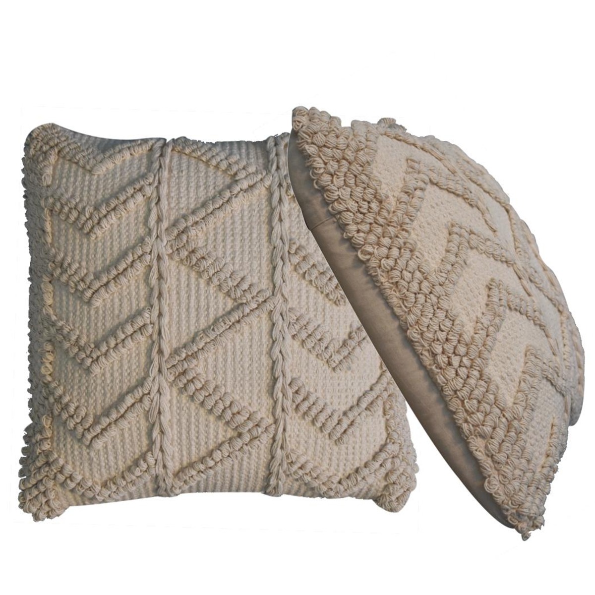2Pc Zig Zag Design Cotton Blended Cushion - Cream - Beasley & Sons