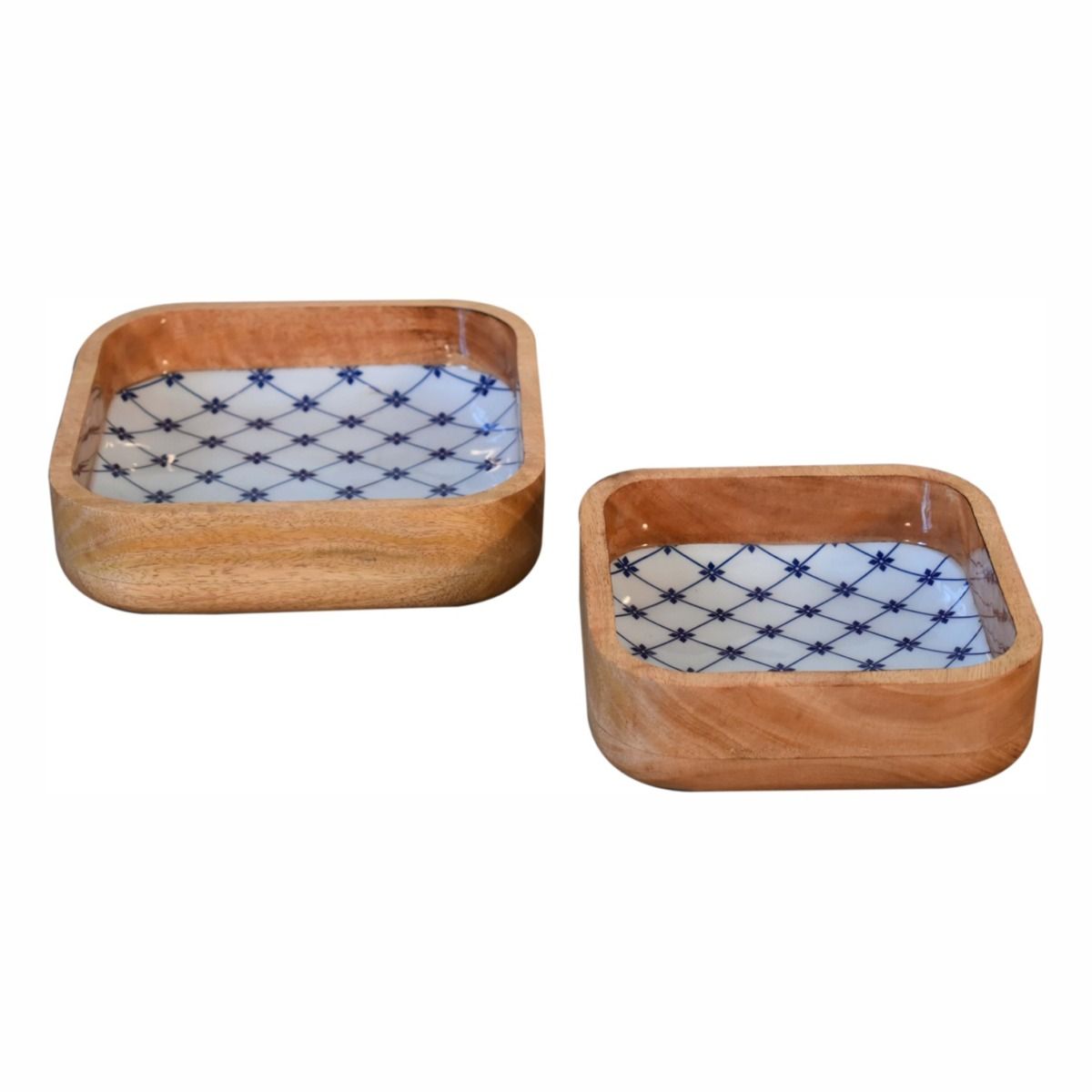 2 Pcs Wood Grain Square Bowl - Blue and White - Beasley & Sons