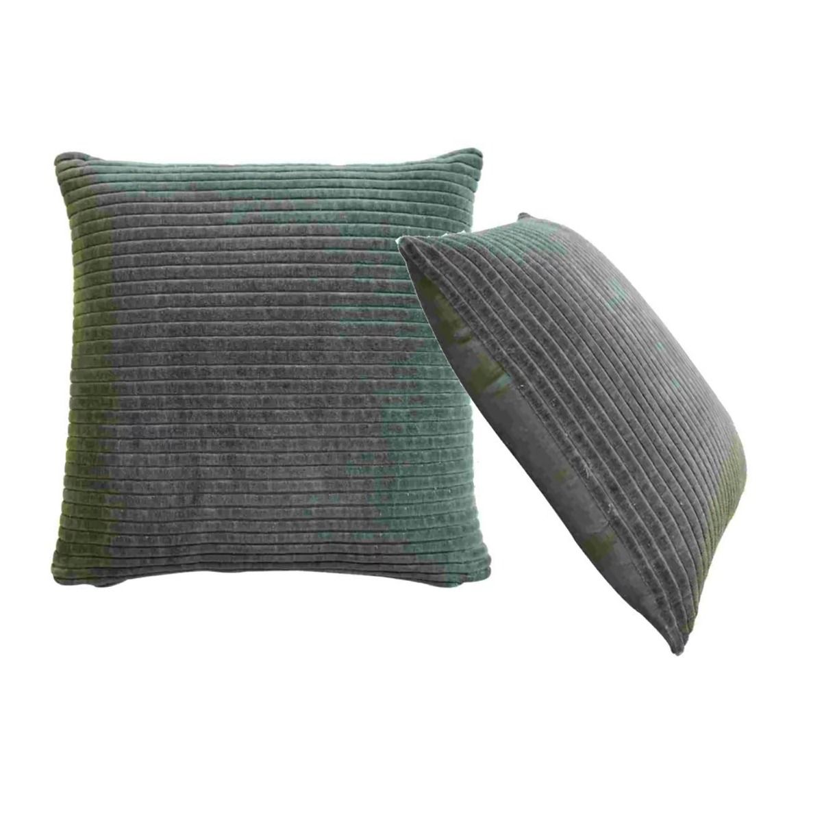 2 Pcs Ribbed Style Cotton Velvet Cushion - Green - Beasley & Sons
