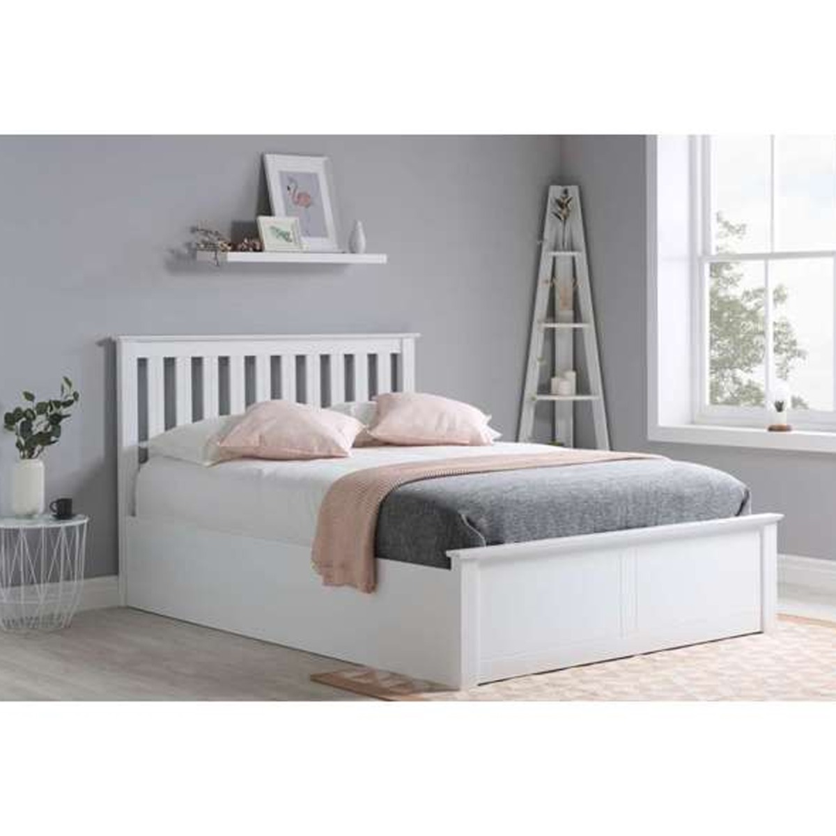 Phoenix Wooden Ottoman Storage Stone White Bed - Kingsize 5ft - Birlea Essentials