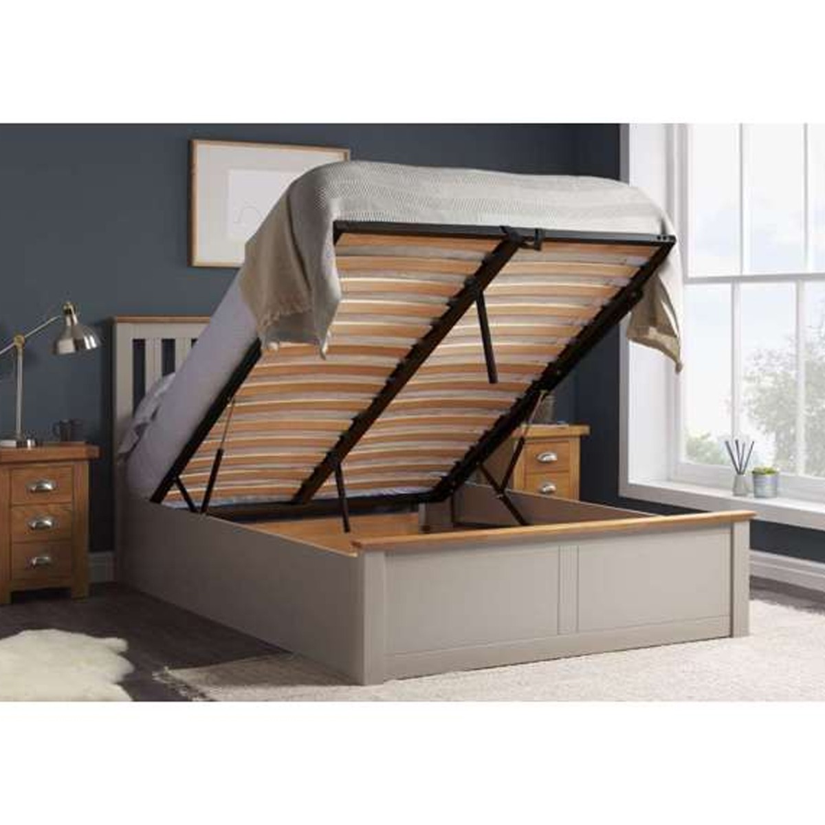 Phoenix Wooden Ottoman Storage Grey Bed - Kingsize 5ft - Birlea Essentials