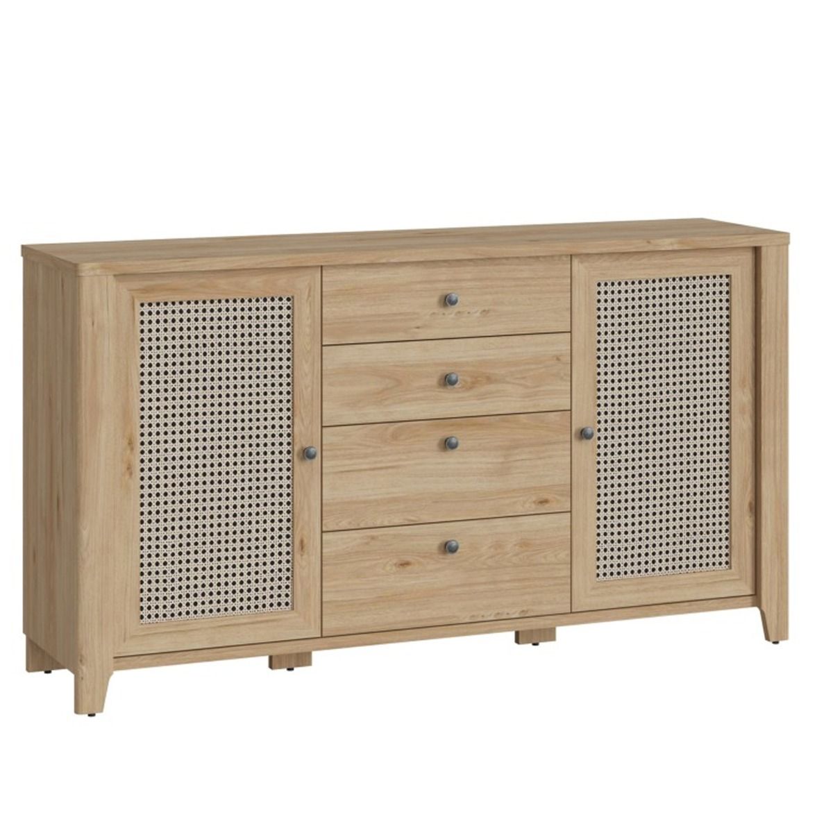 Rattan Effect 2 door 4 Drawer Sideboard - Jackson Hickory Oak - Rosalind Collection