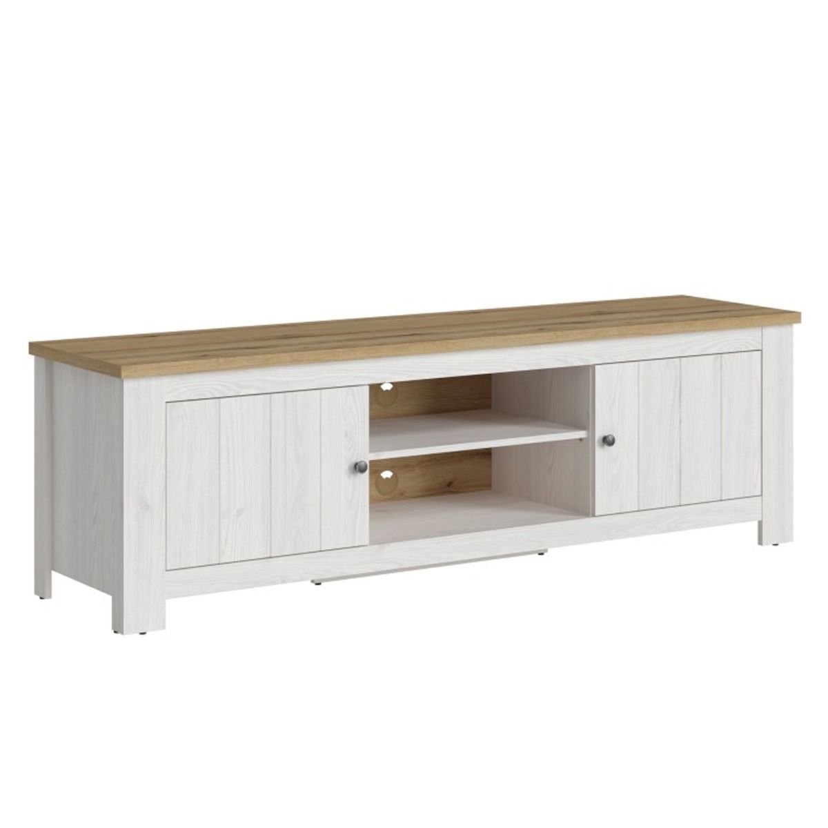 2 Door Wide TV Unit - White and Oak - Rosalind Collection