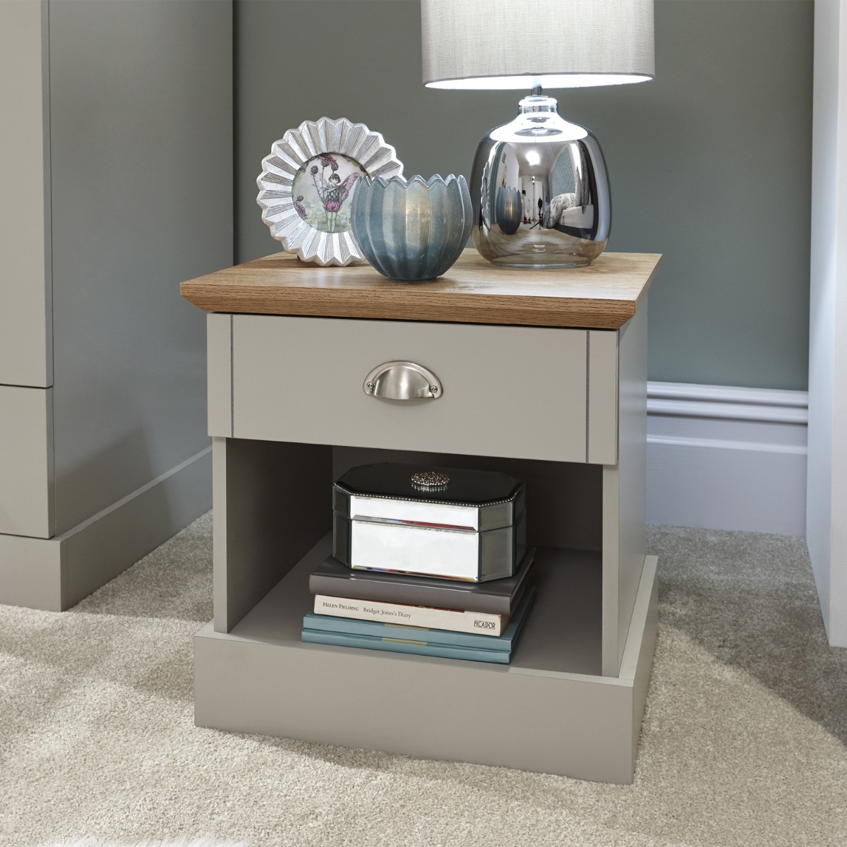Bedside Table - DONCASTER 2 Piece Nightstand Grey 45cm - Campbell Craft
