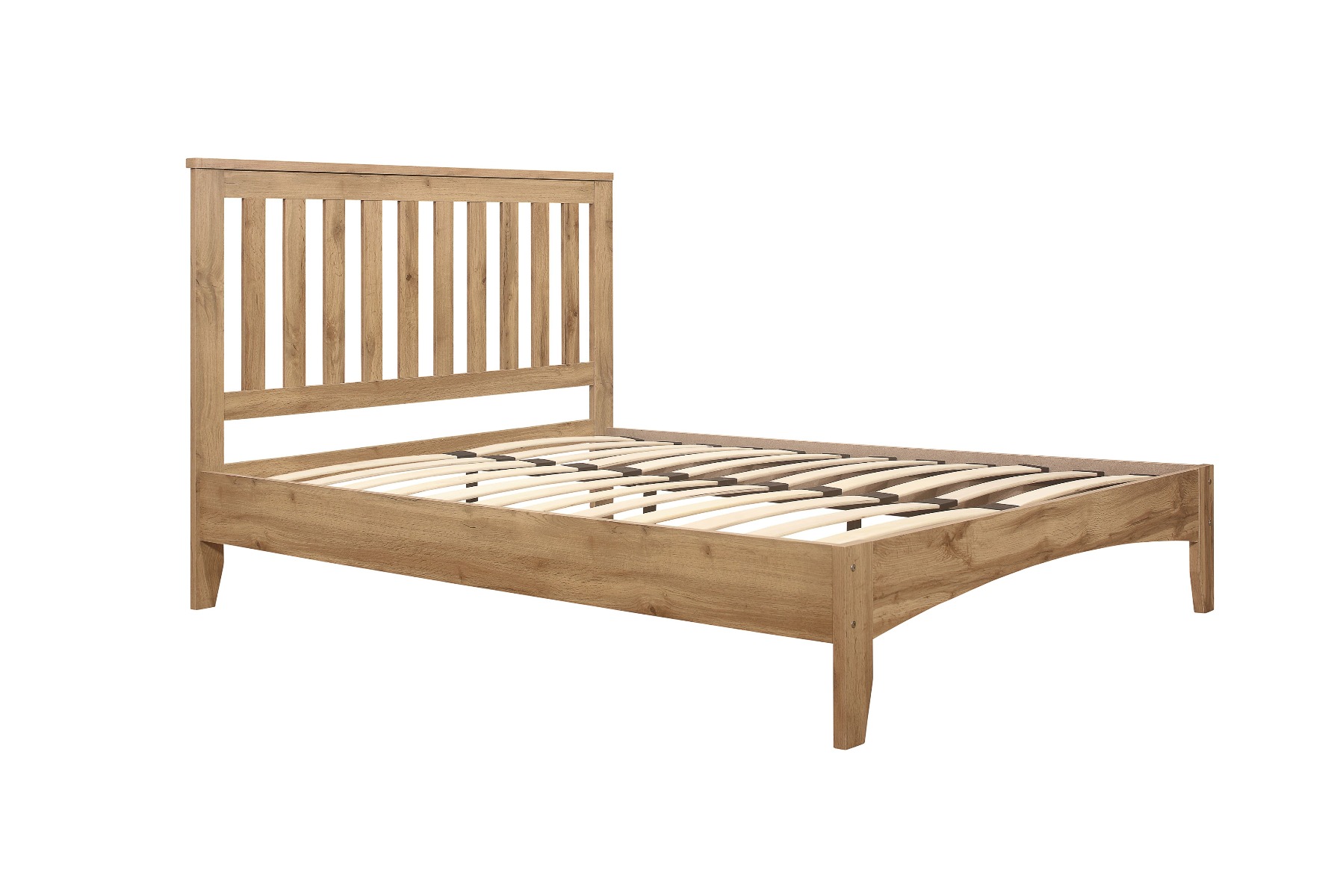 Hampstead Wooden Slatted Headboard Design Oak Bed - Standard Double 4ft6 - Birlea Essentials