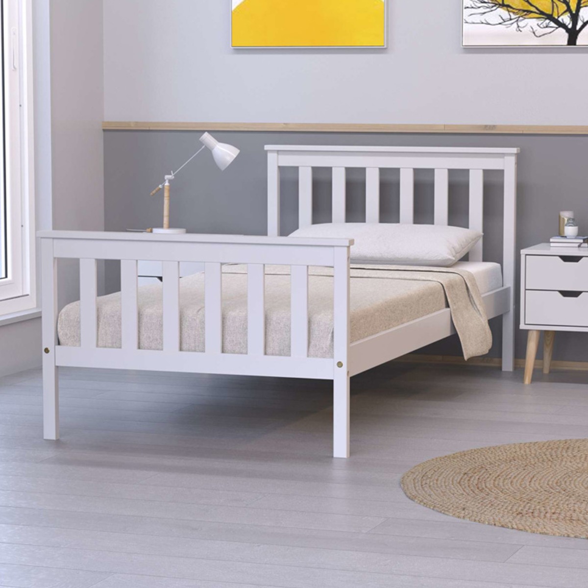 OXFORD White Pine Wood Bed - Single 3ft - Birlea Essentials
