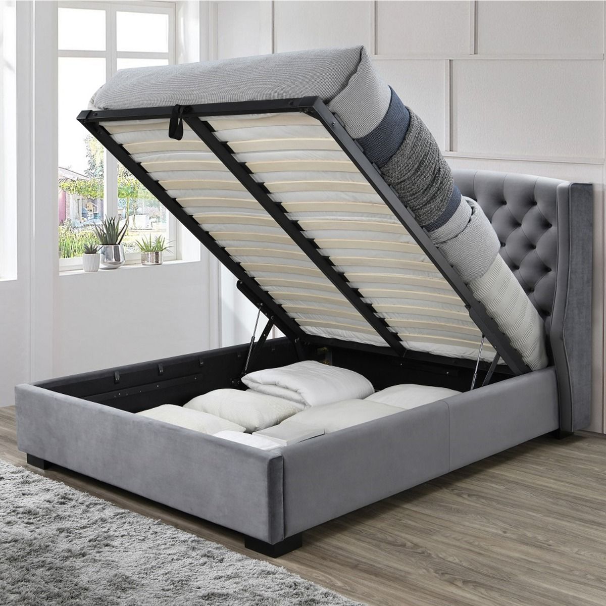 Ambassador Ottoman Dark Grey Fabric Bed - Kingsize 5ft - Kaitlyn & Co Industries