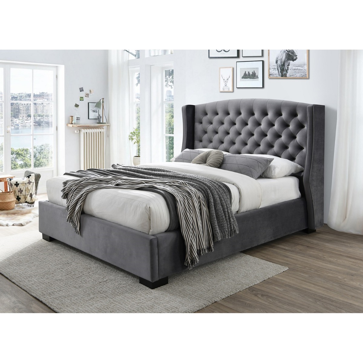 Ambassador Upholstered Dark Grey Fabric Bed - Standard Double 4ft6 - Kaitlyn & Co Industries