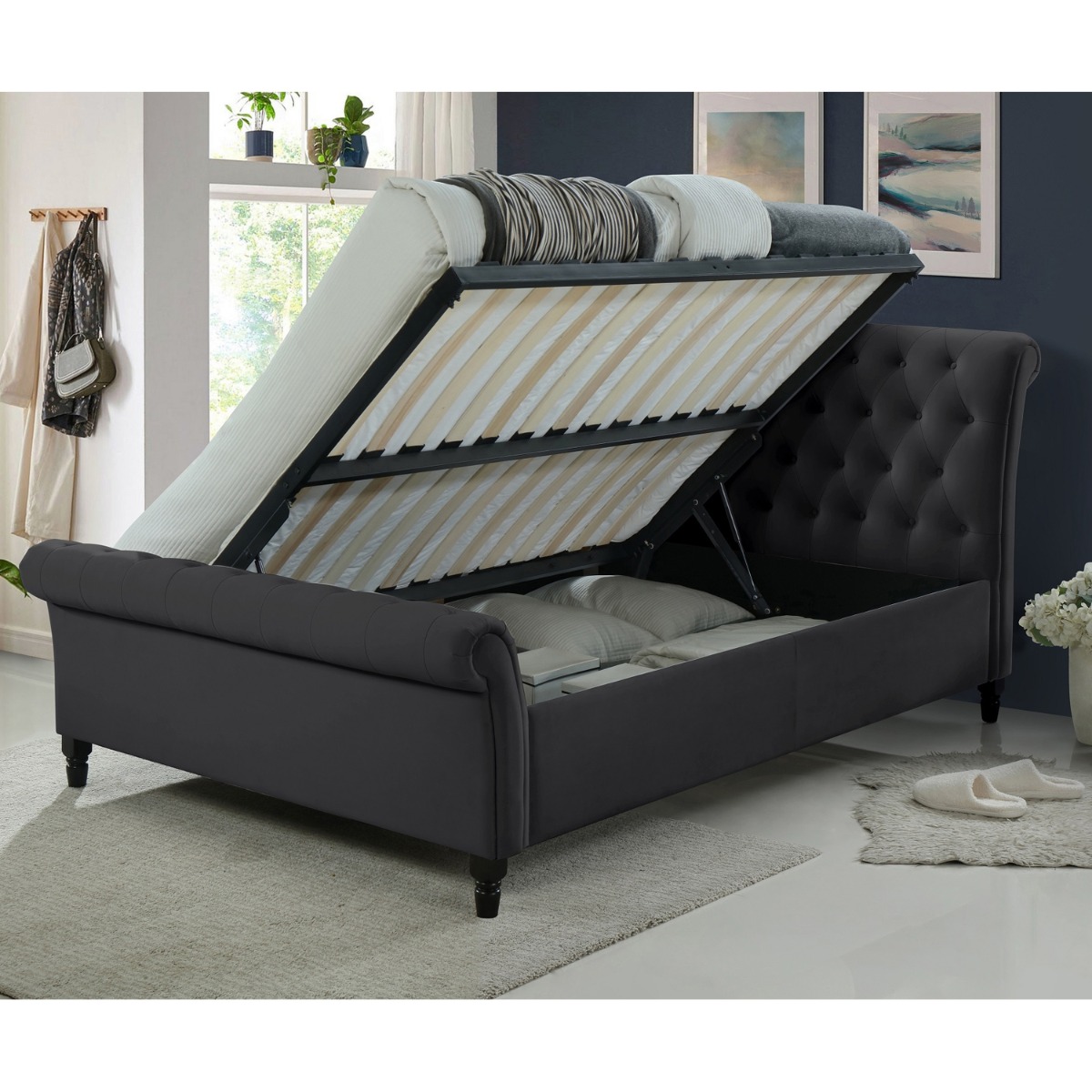 Richmond Upholstered Ottoman Bed Dark Grey - Kingsize 5ft - Kaitlyn & Co Industries