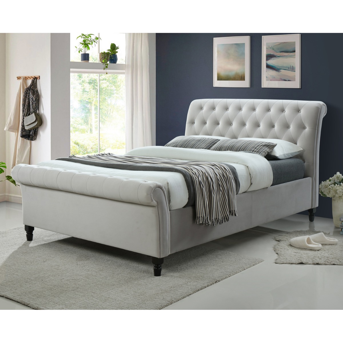 Richmond Upholstered Ottoman Bed Light Grey - Standard Double 4ft6 - Kaitlyn & Co Industries