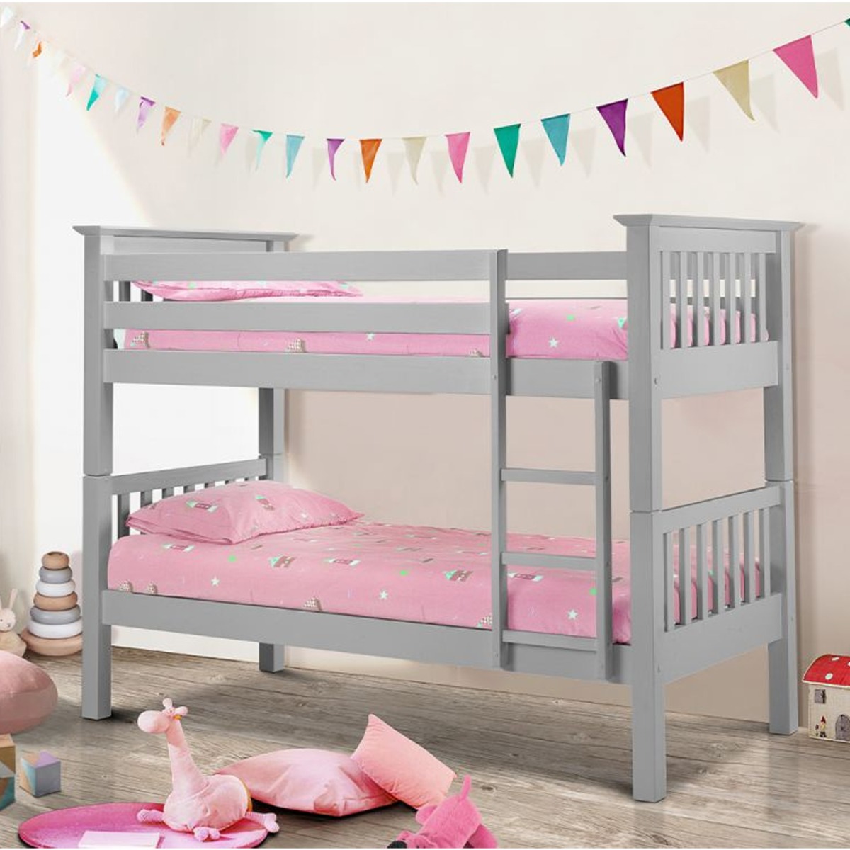 Barcelona Solid Pine Kids Bunk Bed - Dove Grey - JB Collections