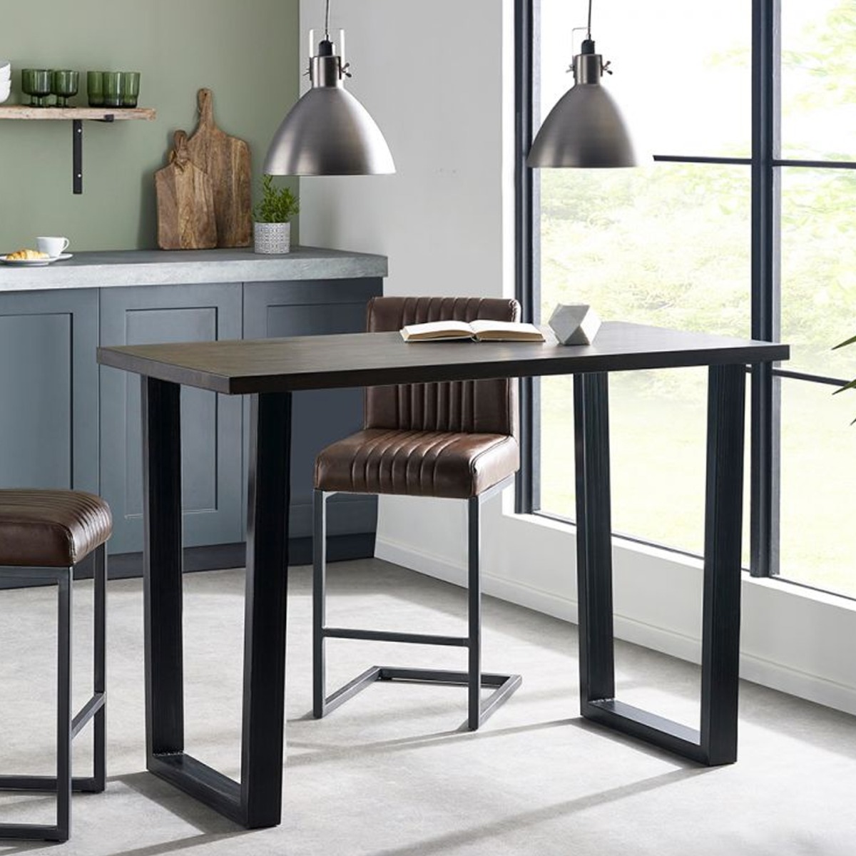 Metal Frame Legs Brooklyn Bar Table - Dark Oak - JB Collections