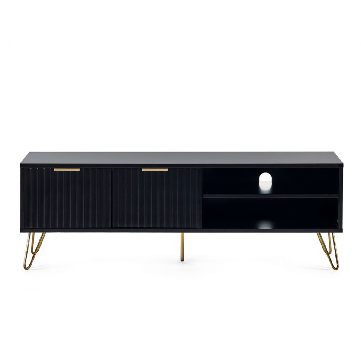 Golden Legs Murano Open Shelves Tv Unit with 2 Door - Matte Black - JB Collections