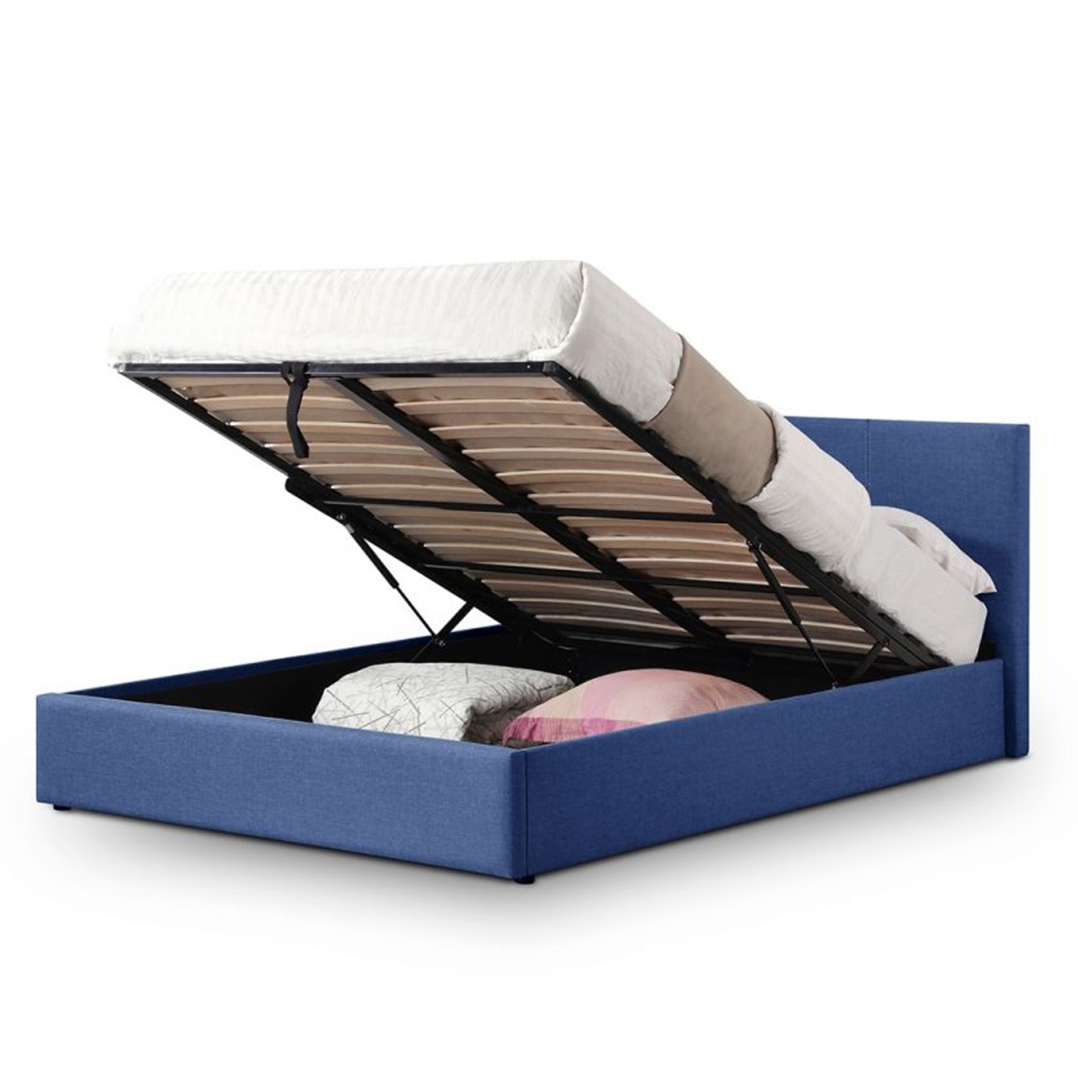 Rialto Dark Blue Linen Fabric Lift-Up Storage Bed - Kingsize - JB Collections