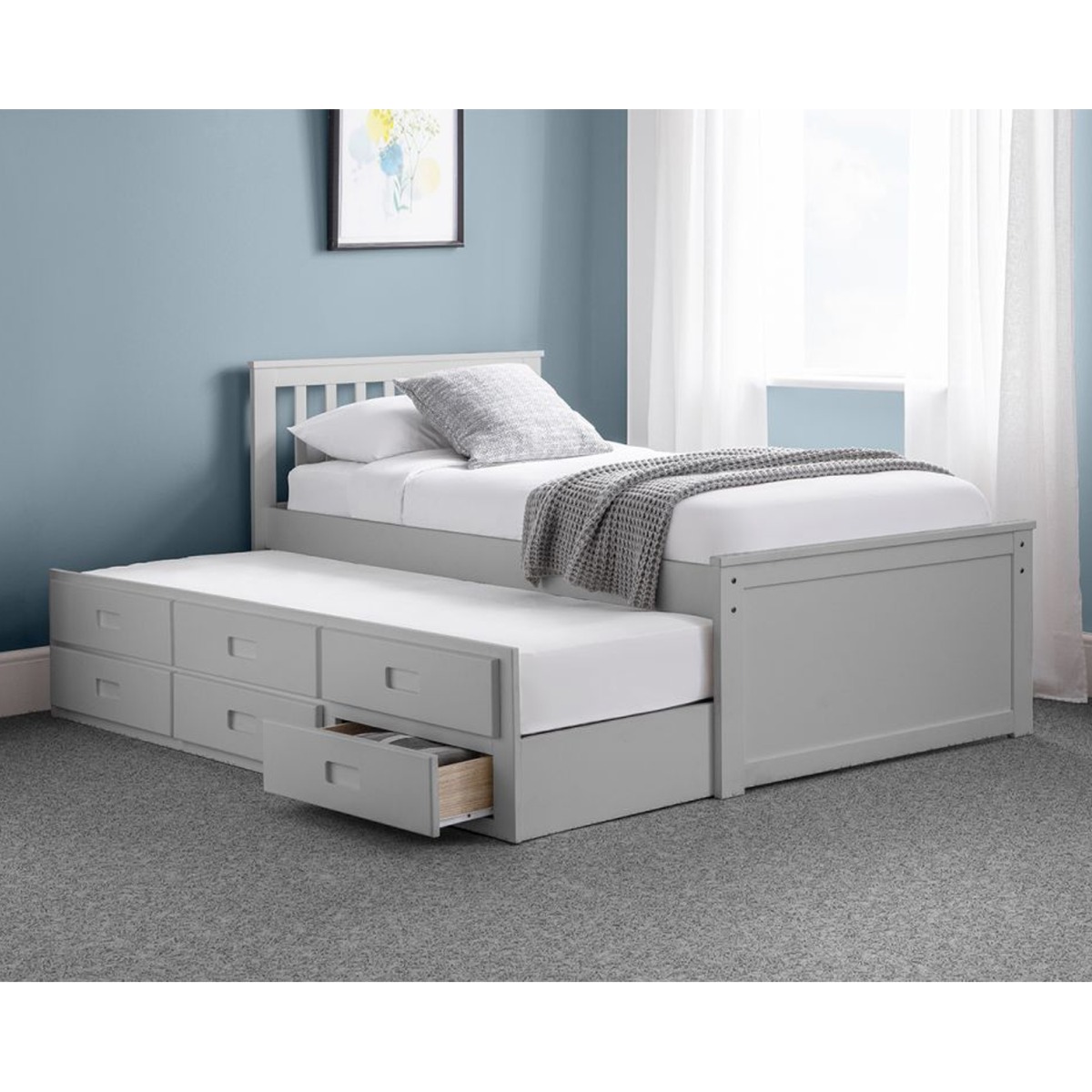 Maisie Solid Pine Cabin Bed with Drawers - Light Grey - JB Collections
