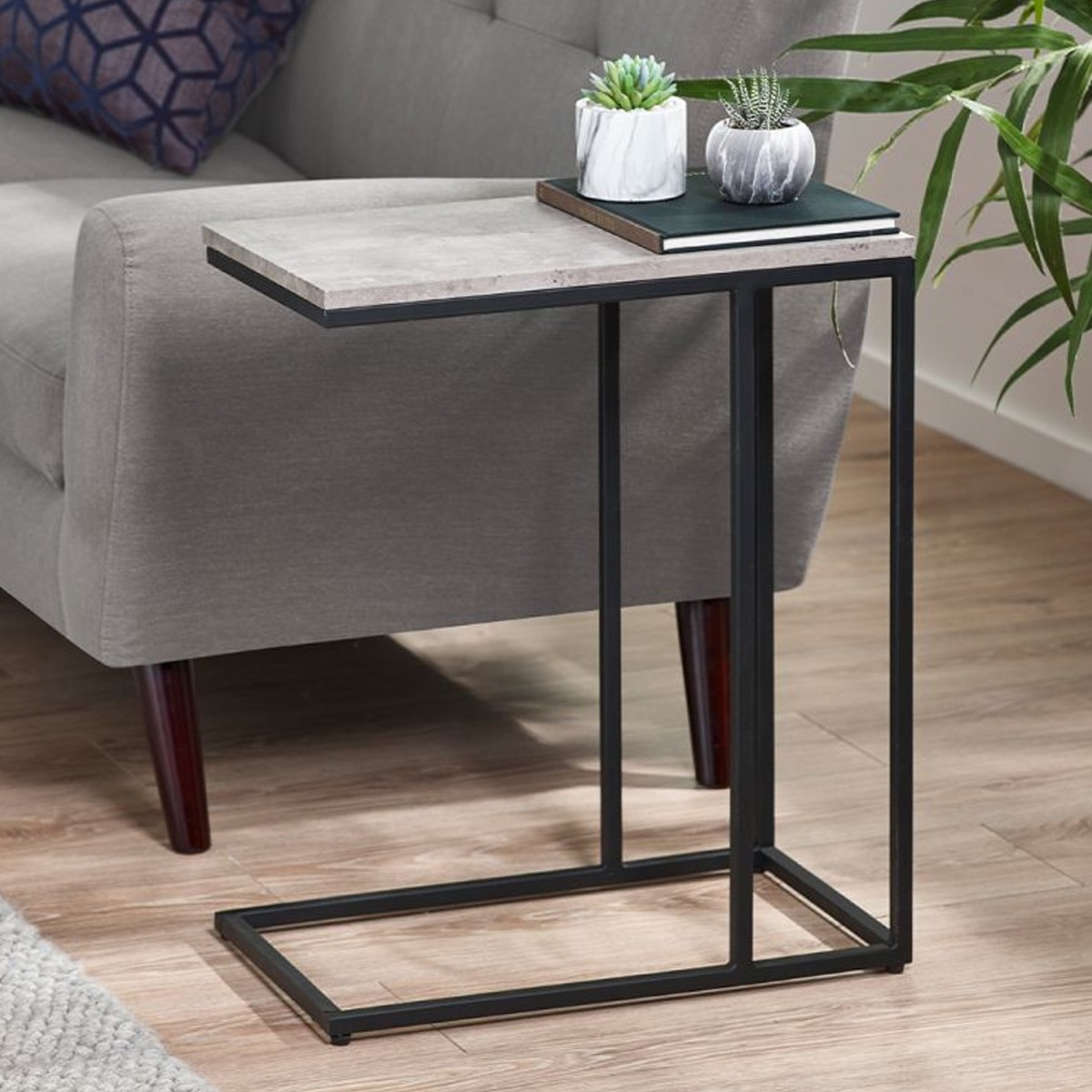 Staten Metal Frame Drinks Table - Concrete Effect - JB Collections