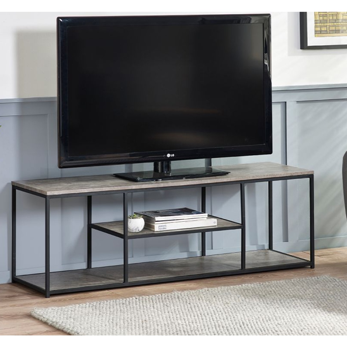Staten Metal Frame TV Unit - Concrete Effect - JB Collections
