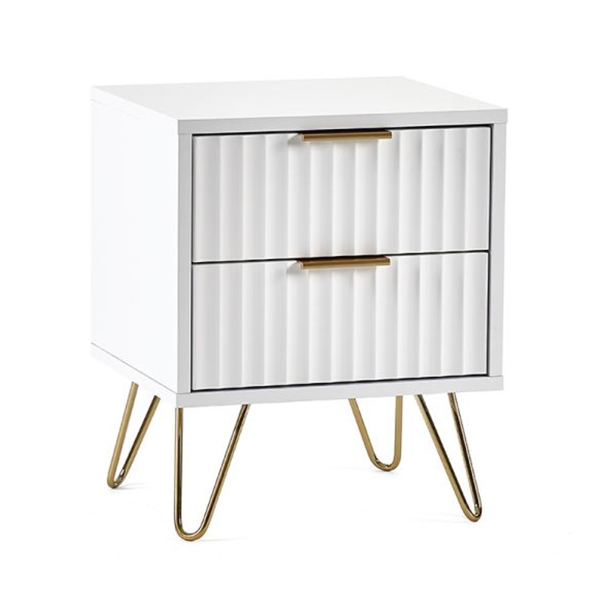 Bedside Table - BRUSHED 2 Drawer Nightstand Matt White 45cm - JB Collections
